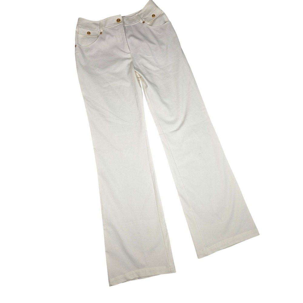 St. John Sport Pants Bootcut Stretch Trouser Cream‎ Off White Gold Hardware sz 6